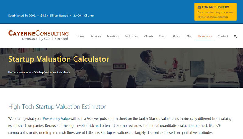 High Tech Startup Valuation Estimator by caycon.